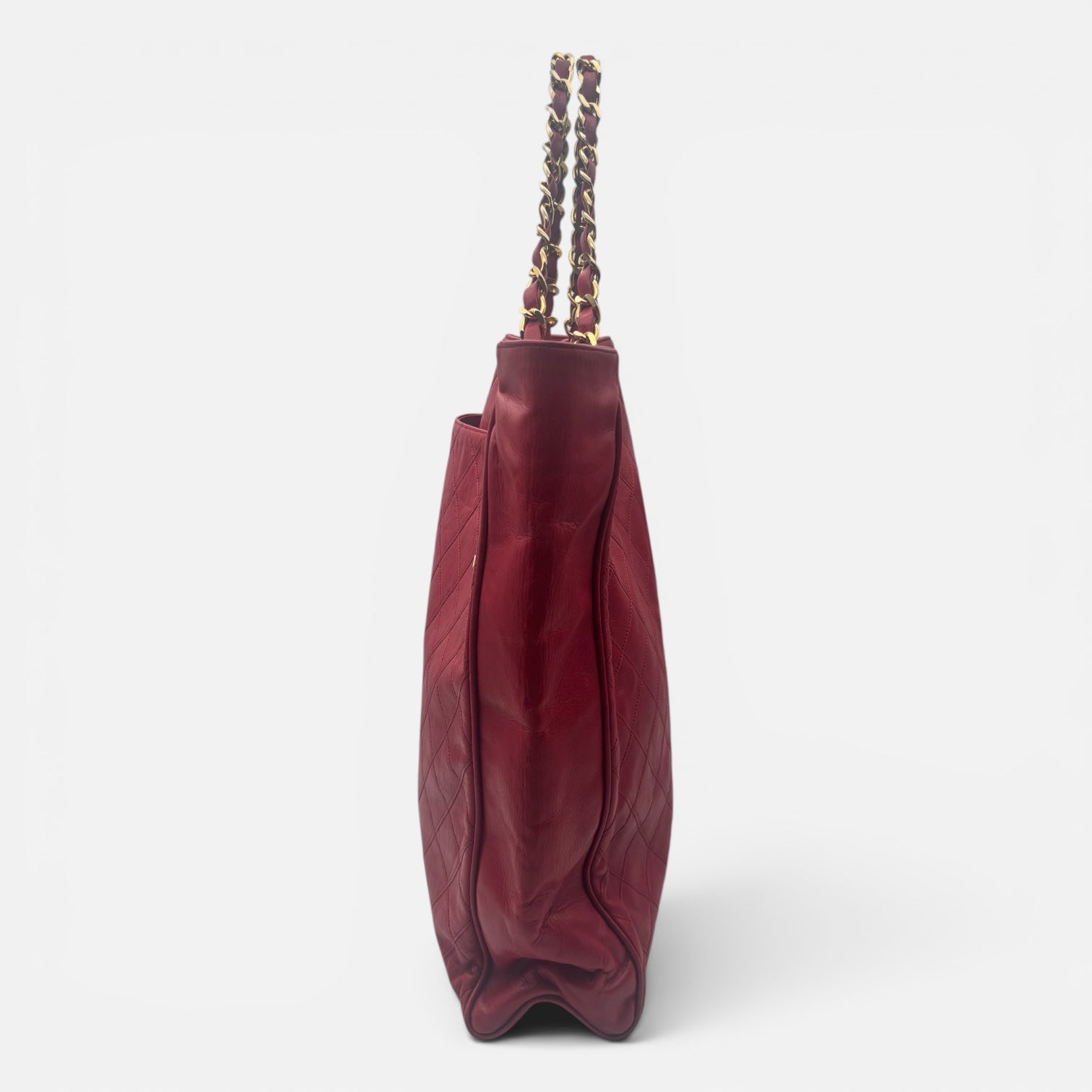 Sac Cabas Chanel Vintage Cuir d’Agneau Rouge Matelassé
