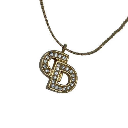 Bracelet Christian Dior Pendentif CD Strass Doré Vintage
