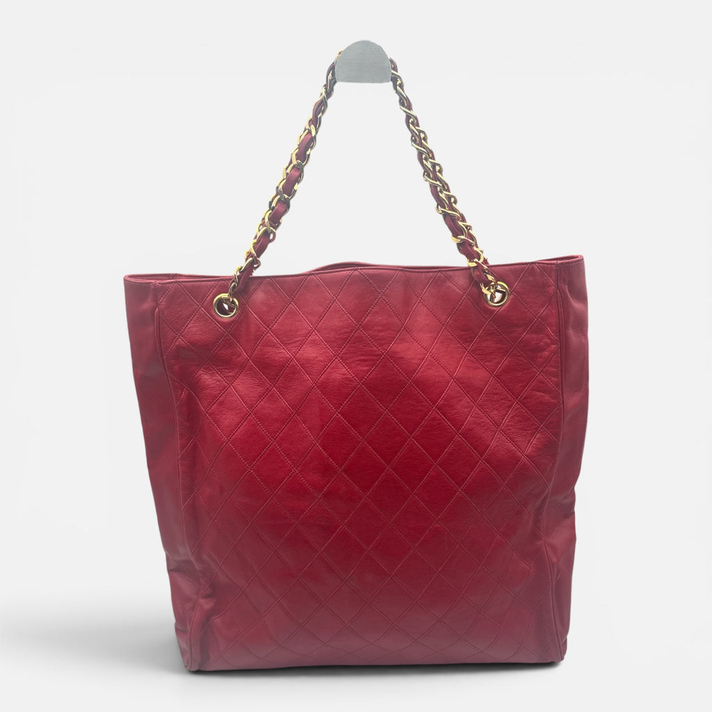 Sac Cabas Chanel Vintage Cuir d’Agneau Rouge Matelassé