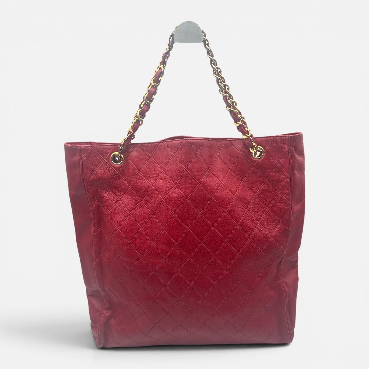 Sac Cabas Chanel Vintage Cuir d’Agneau Rouge Matelassé