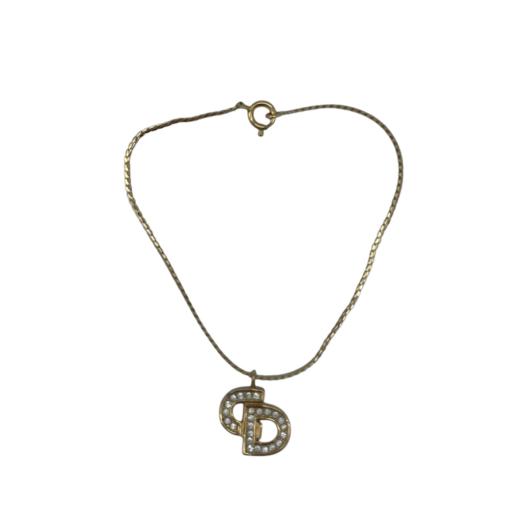 Bracelet Christian Dior Pendentif CD Strass Doré Vintage