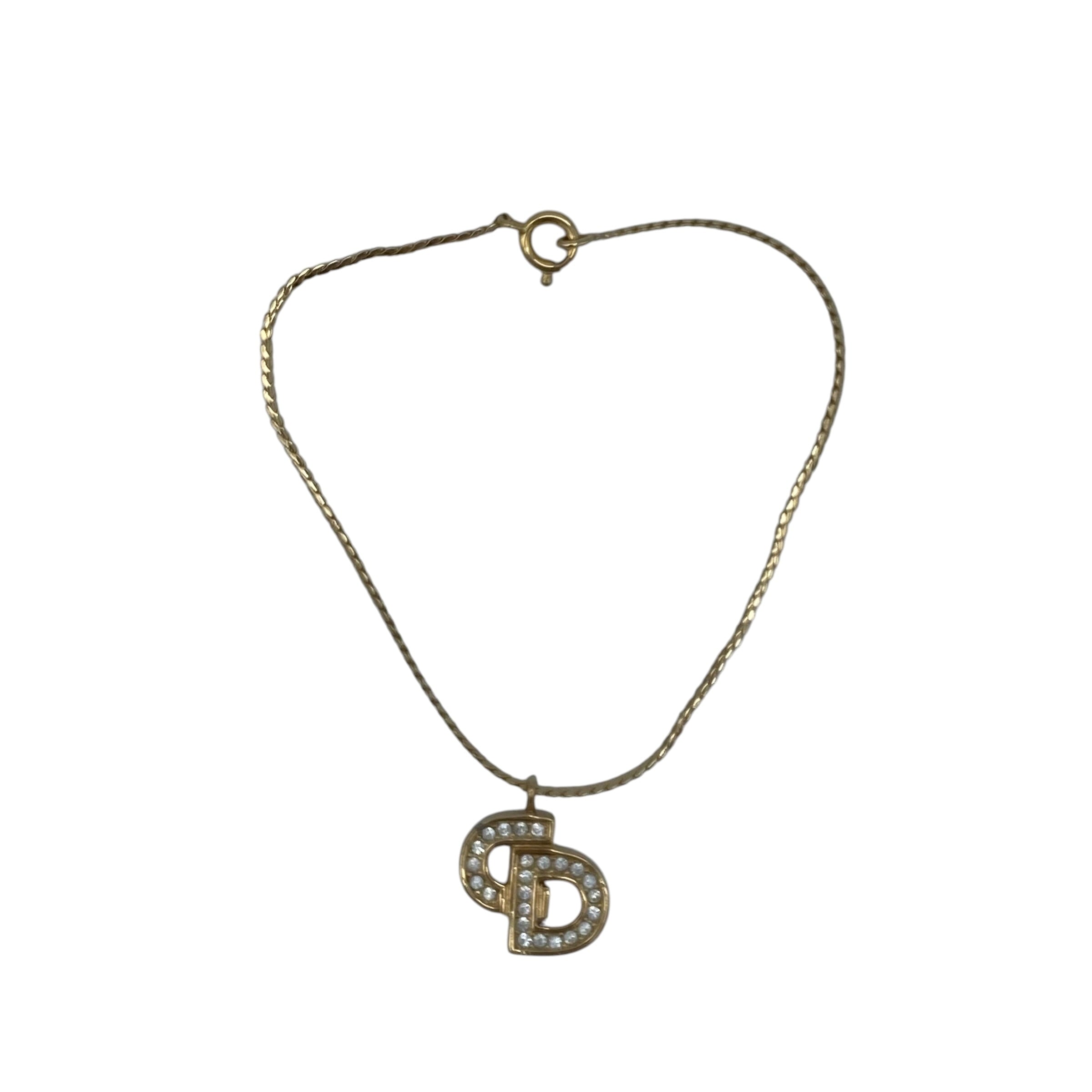 Bracelet Christian Dior Pendentif CD Strass Doré Vintage