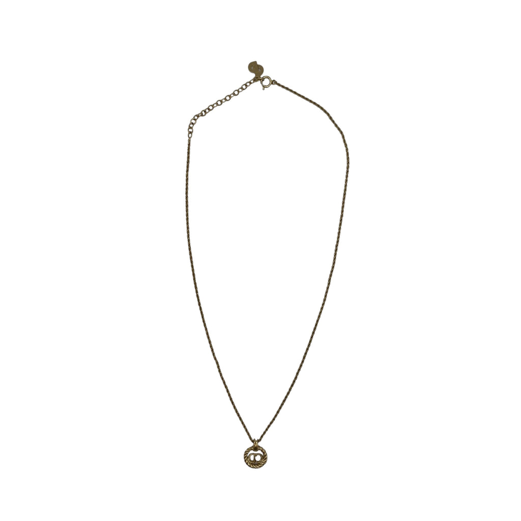 Collier Christian Dior Pendentif CD Logo Doré Vintage