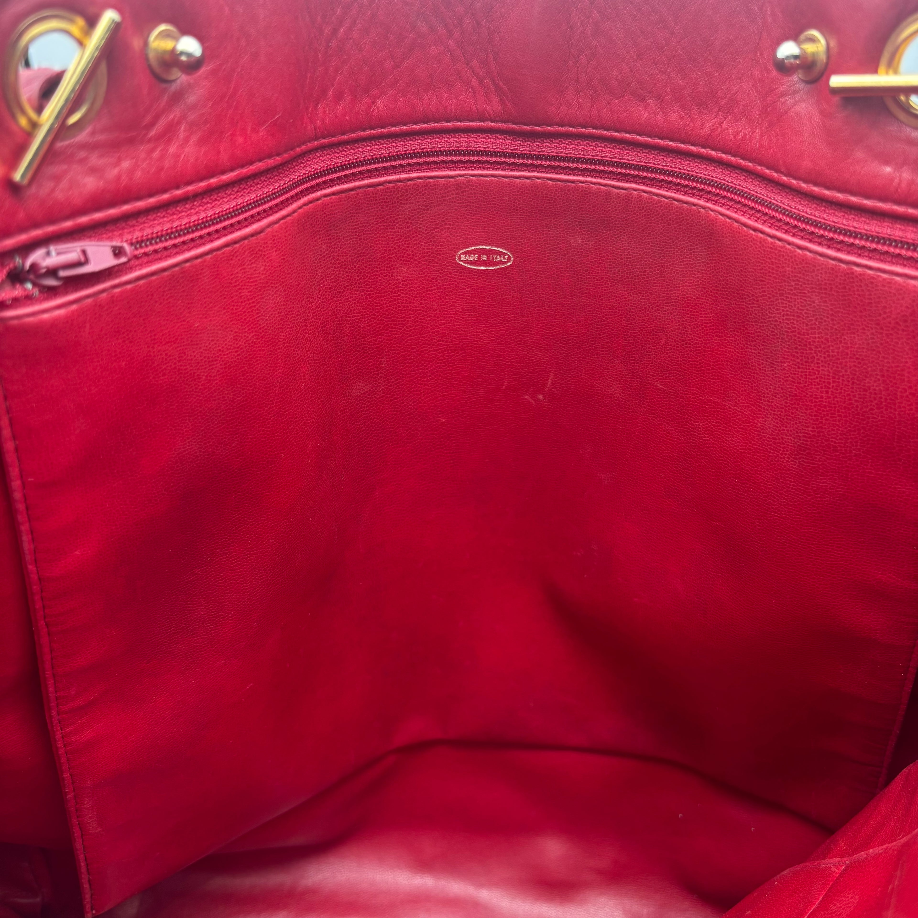 Sac Cabas Chanel Vintage Cuir d’Agneau Rouge Matelassé