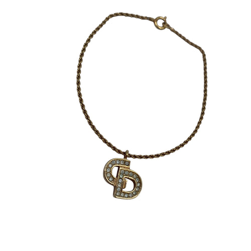 Bracelet Christian Dior Pendentif CD Strass Doré Vintage