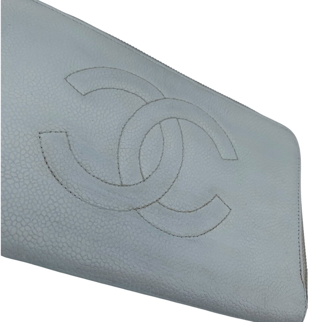 Portefeuille Chanel Zippé CC Cuir Caviar Blanc