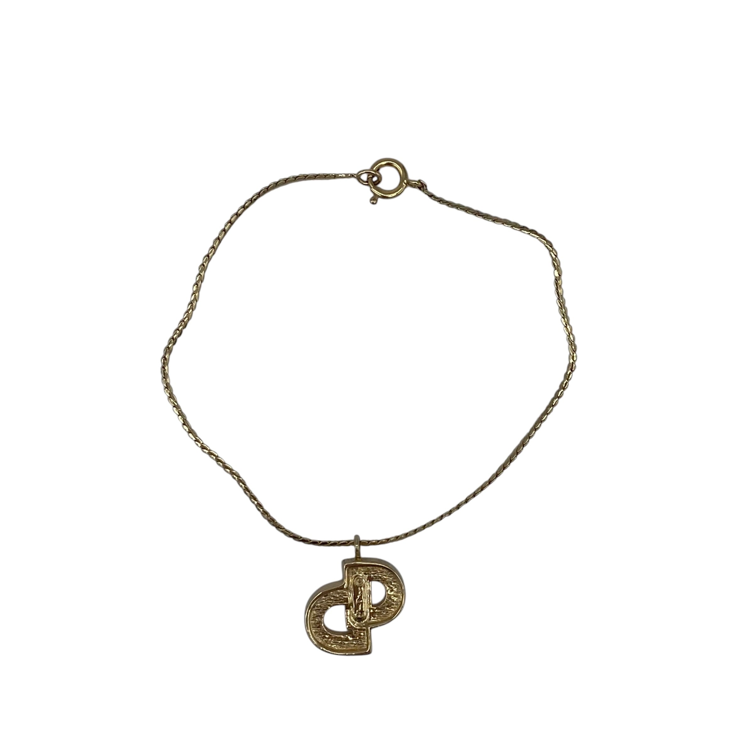 Bracelet Christian Dior Pendentif CD Strass Doré Vintage