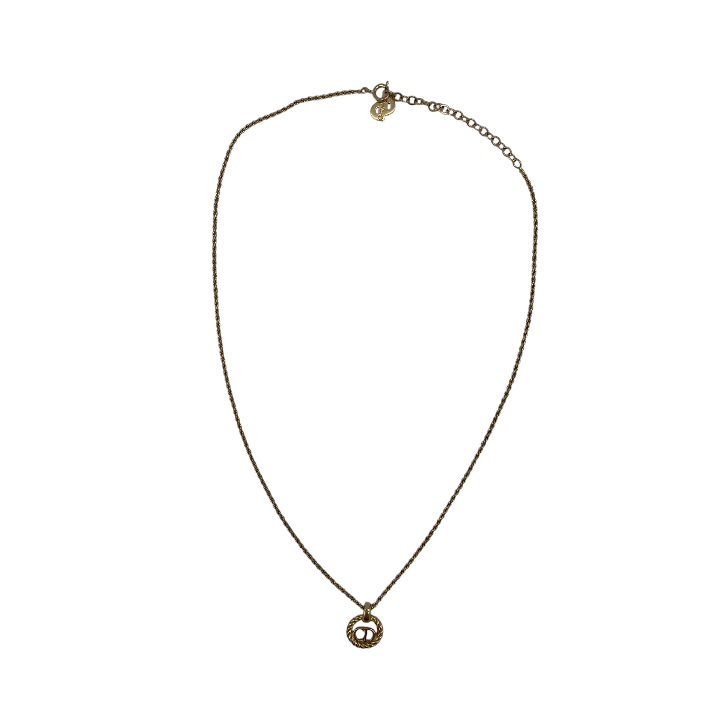 Collier Christian Dior Pendentif CD Logo Doré Vintage