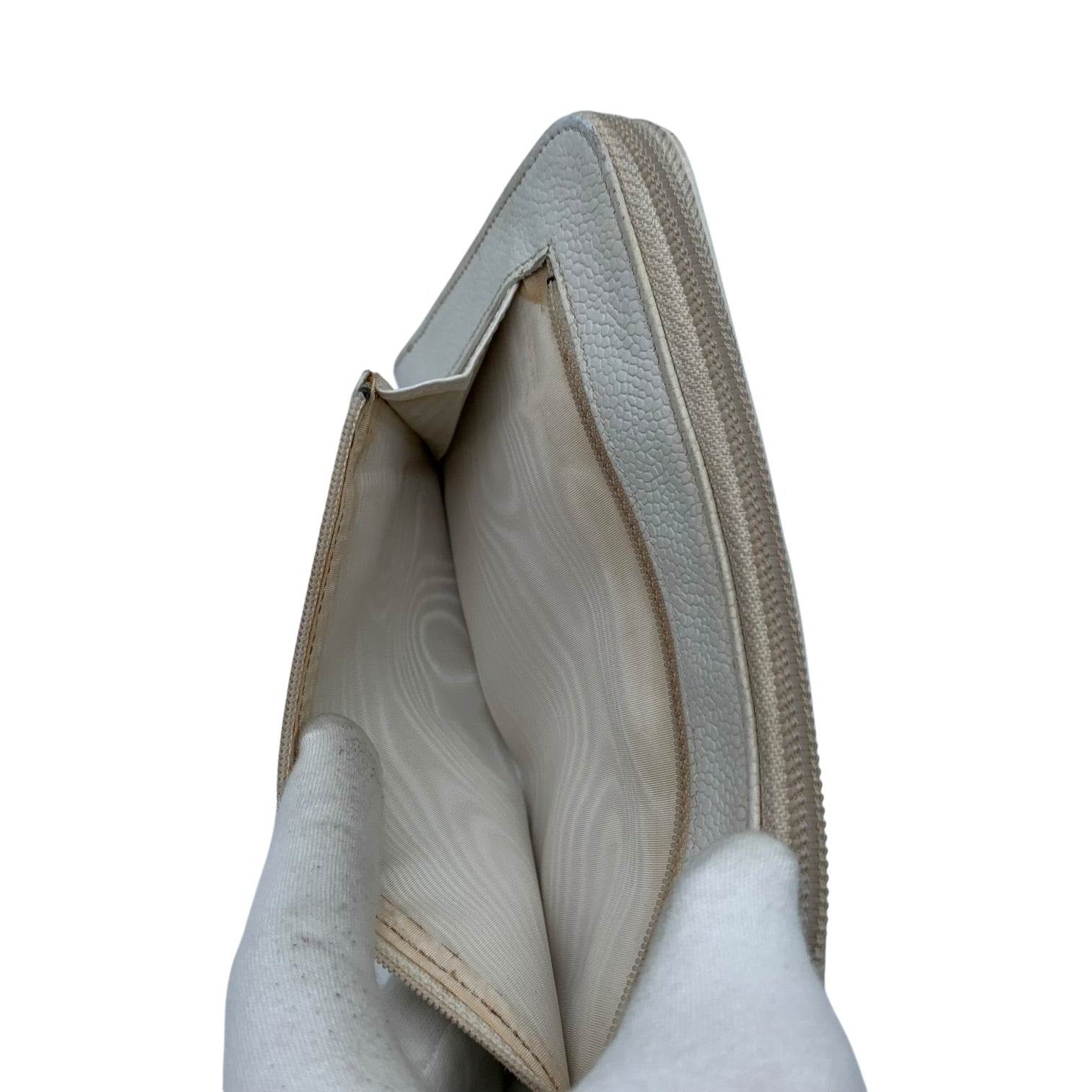 Portefeuille Chanel Zippé CC Cuir Caviar Blanc
