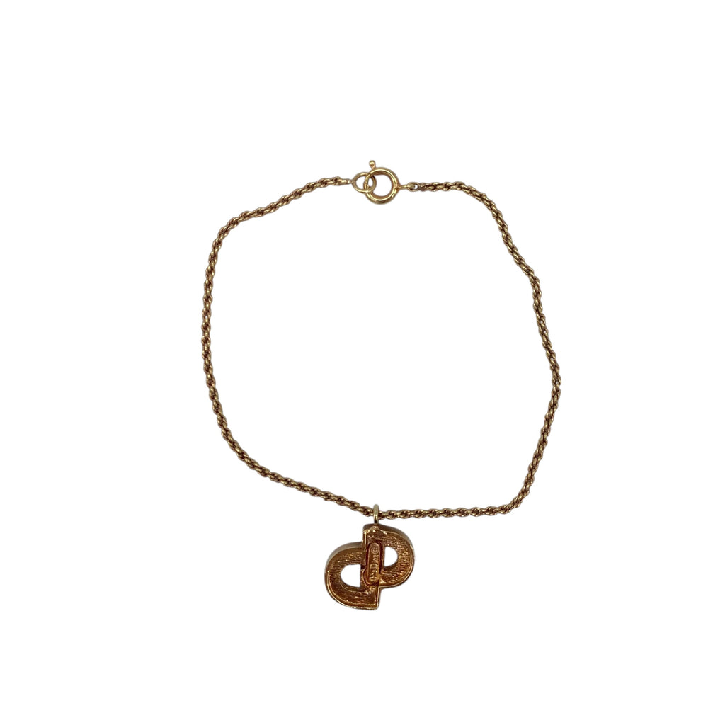 Bracelet Christian Dior Pendentif CD Strass Doré Vintage
