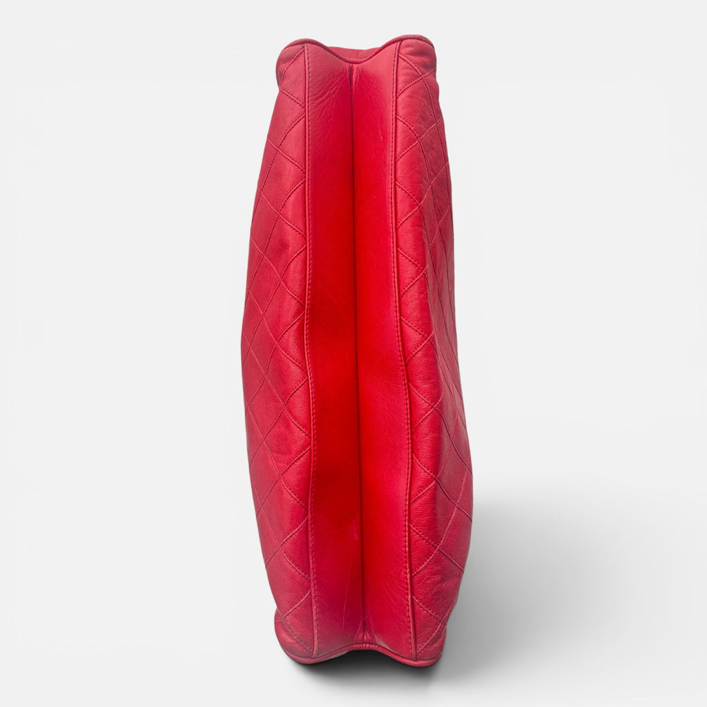 Sac Cabas Chanel Vintage Cuir d’Agneau Rouge Matelassé