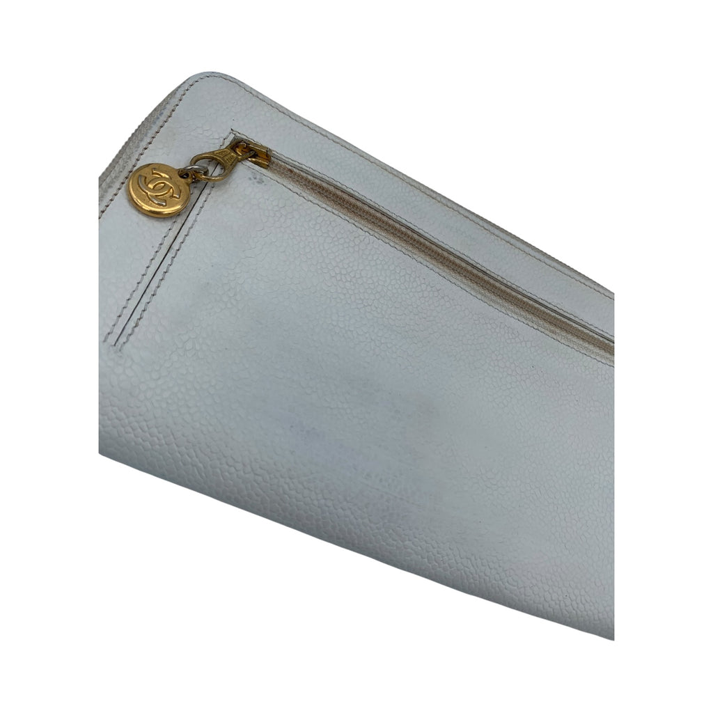 Portefeuille Chanel Zippé CC Cuir Caviar Blanc