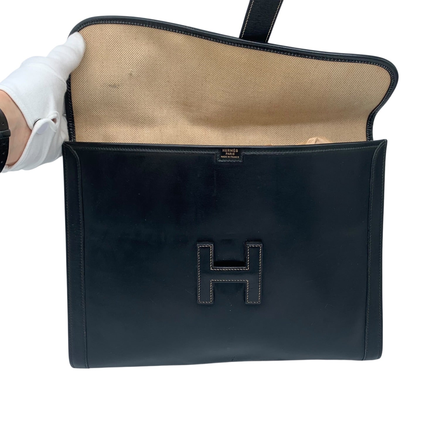 Pochette Hermès Jige Elan 29 Cuir Box Noir