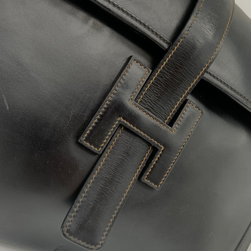 Pochette Hermès Jige Elan 29 Cuir Box Noir