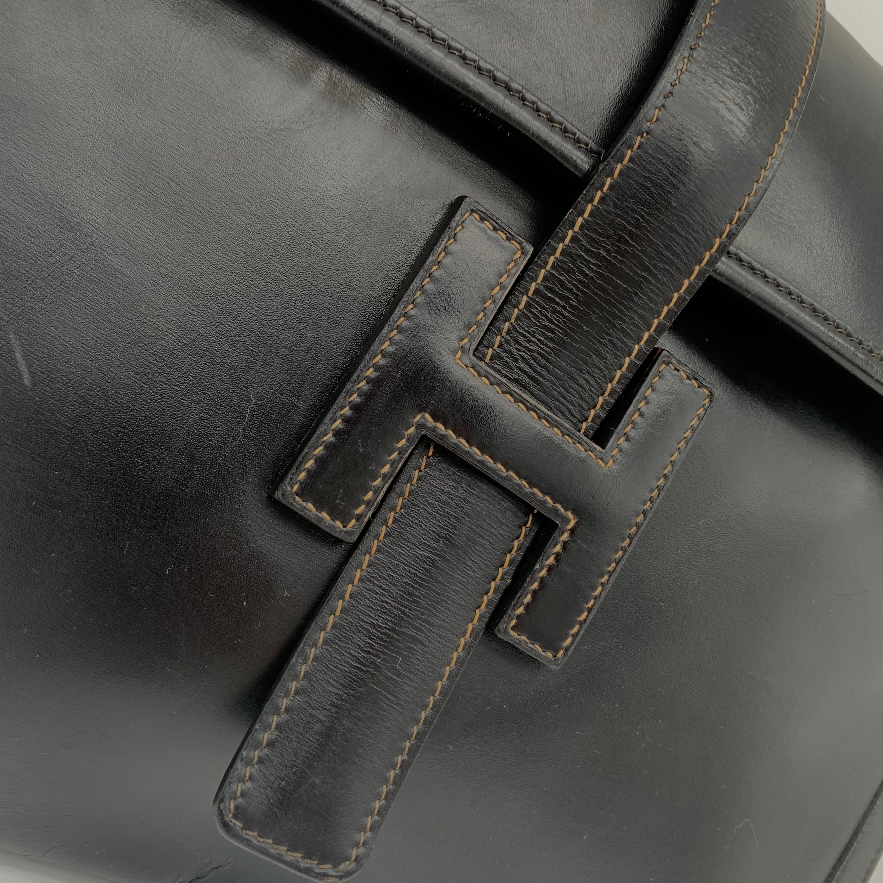 Pochette Hermès Jige Elan 29 Cuir Box Noir