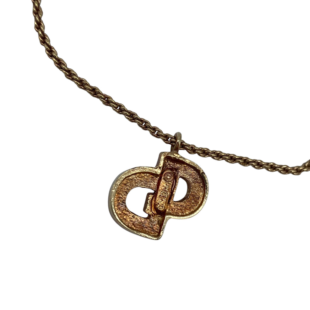 Bracelet Christian Dior Pendentif CD Strass Doré Vintage