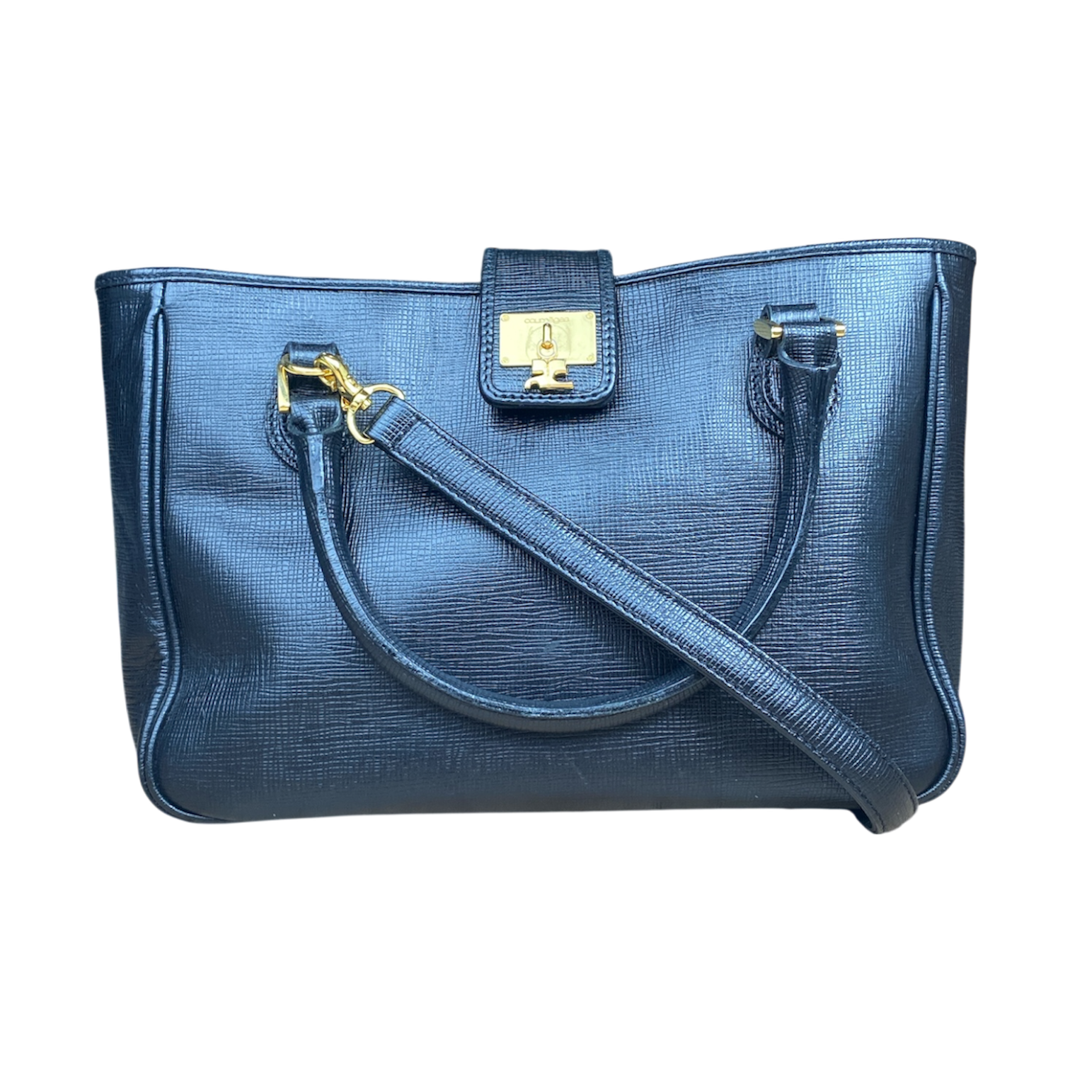 Sac Courrèges Vintage — Cuir Texturé Noir & Bijouterie Dorée