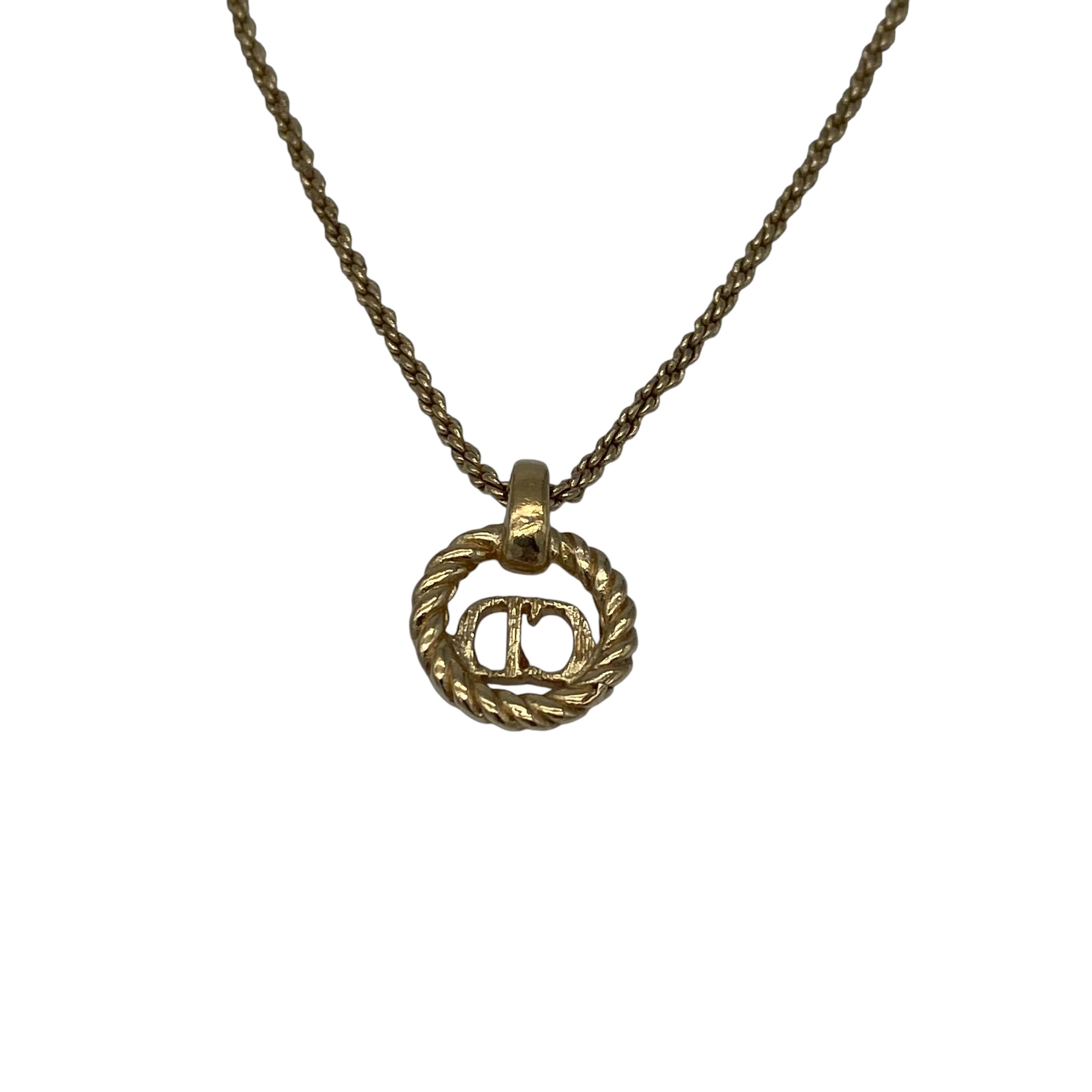 Collier Christian Dior Pendentif CD Logo Doré Vintage