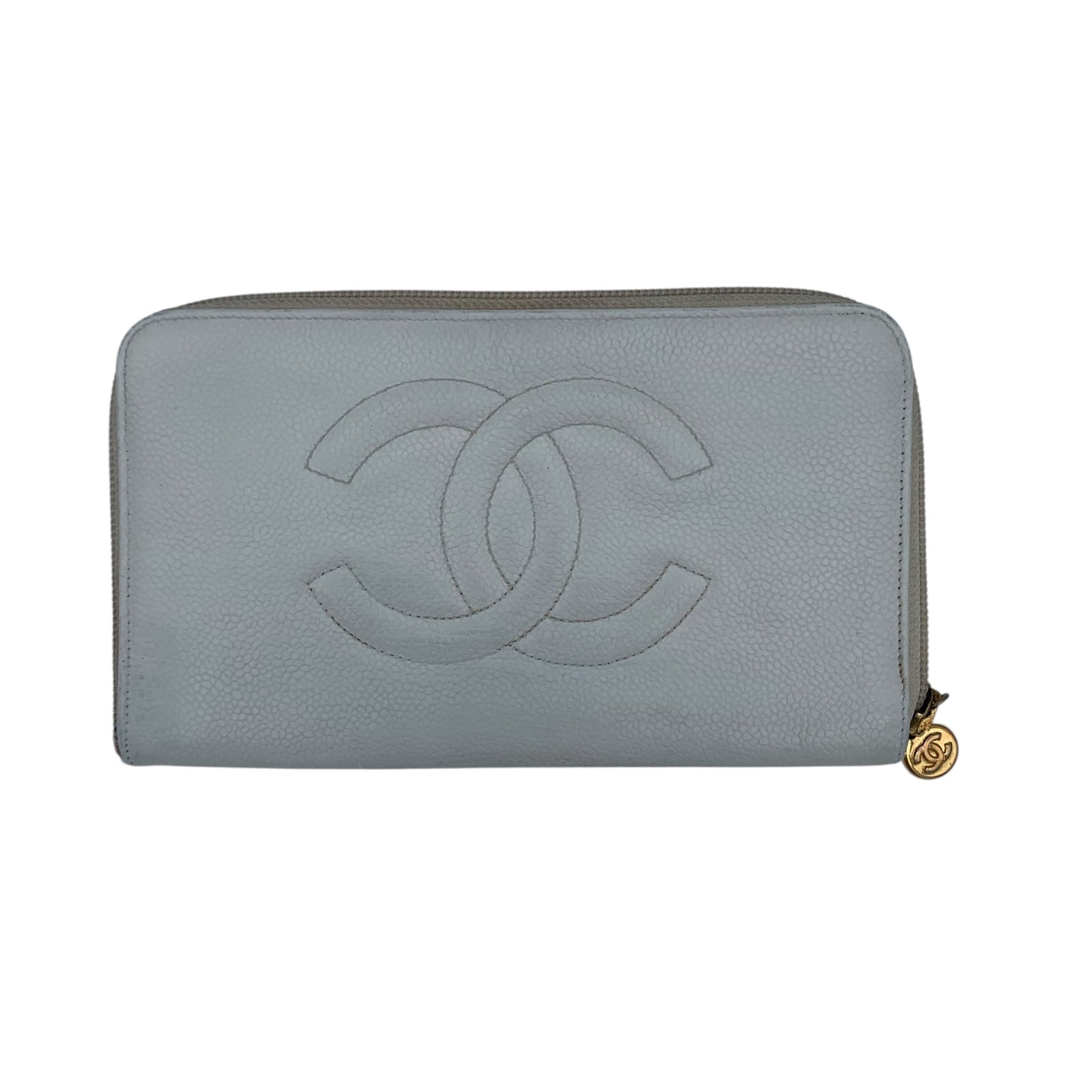 Portefeuille Chanel Zippé CC Cuir Caviar Blanc