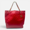 Sac Cabas Chanel Vintage Cuir d’Agneau Rouge Matelassé