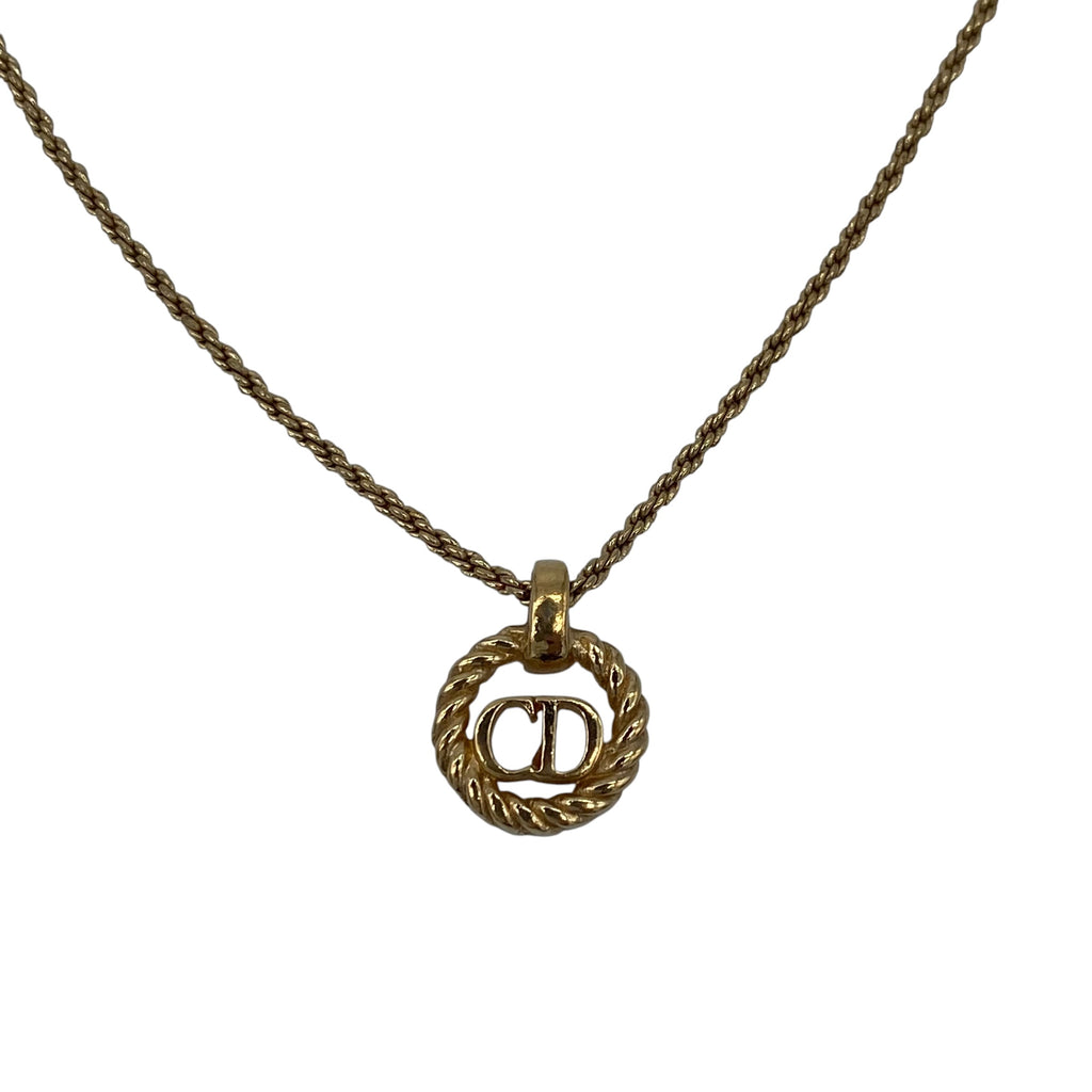 Collier Christian Dior Pendentif CD Logo Doré Vintage
