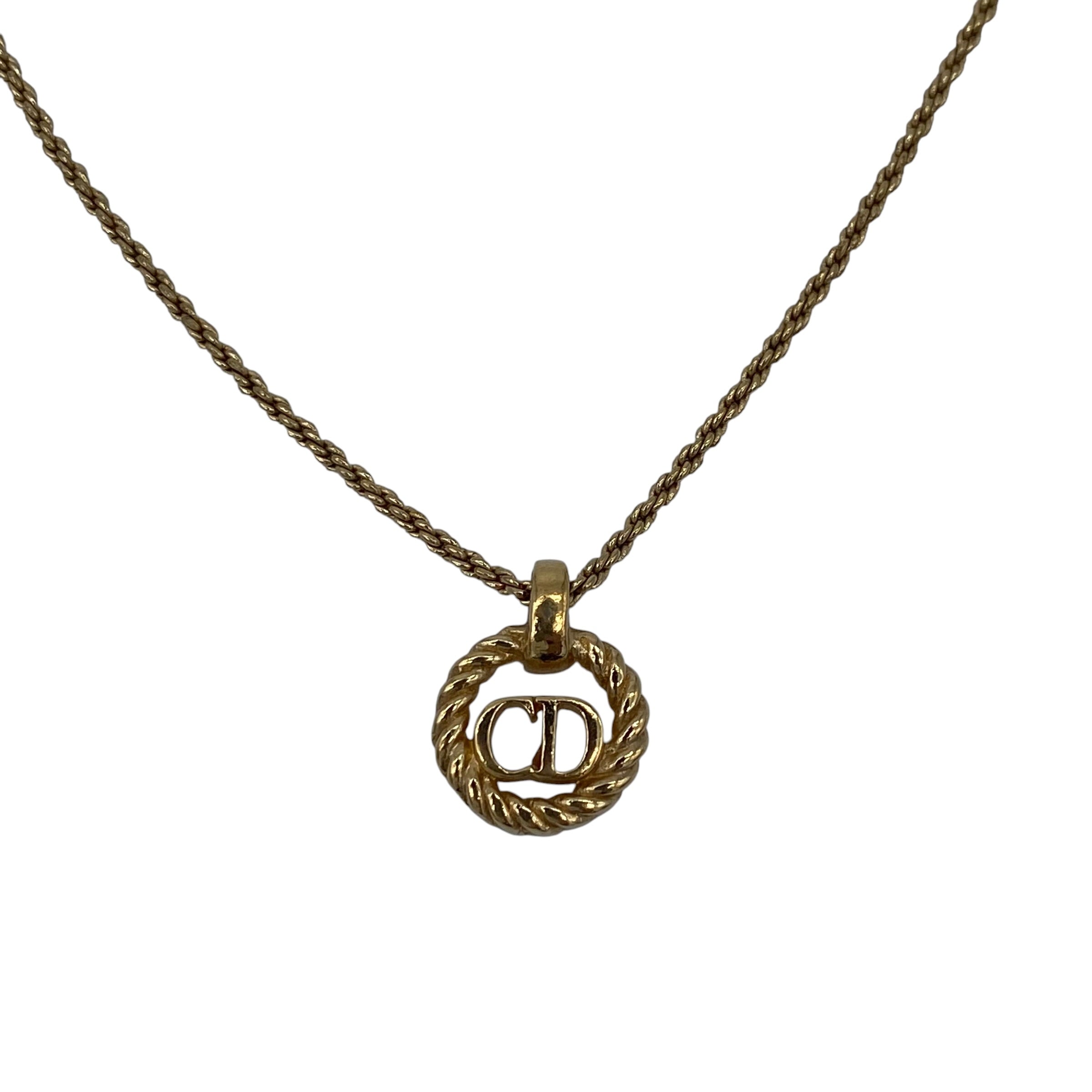 Collier Christian Dior Pendentif CD Logo Doré Vintage