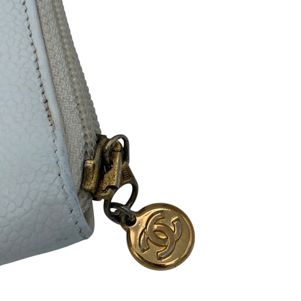 Portefeuille Chanel Zippé CC Cuir Caviar Blanc