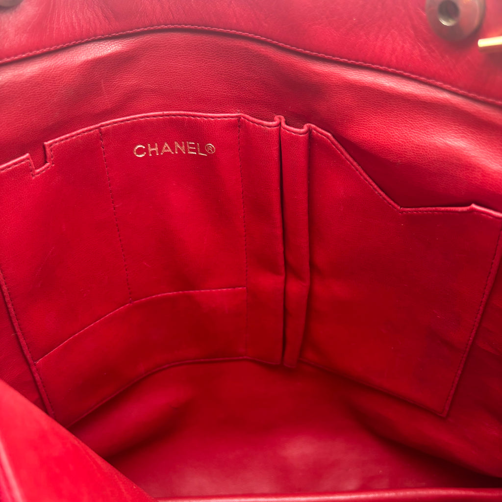 Sac Cabas Chanel Vintage Cuir d’Agneau Rouge Matelassé