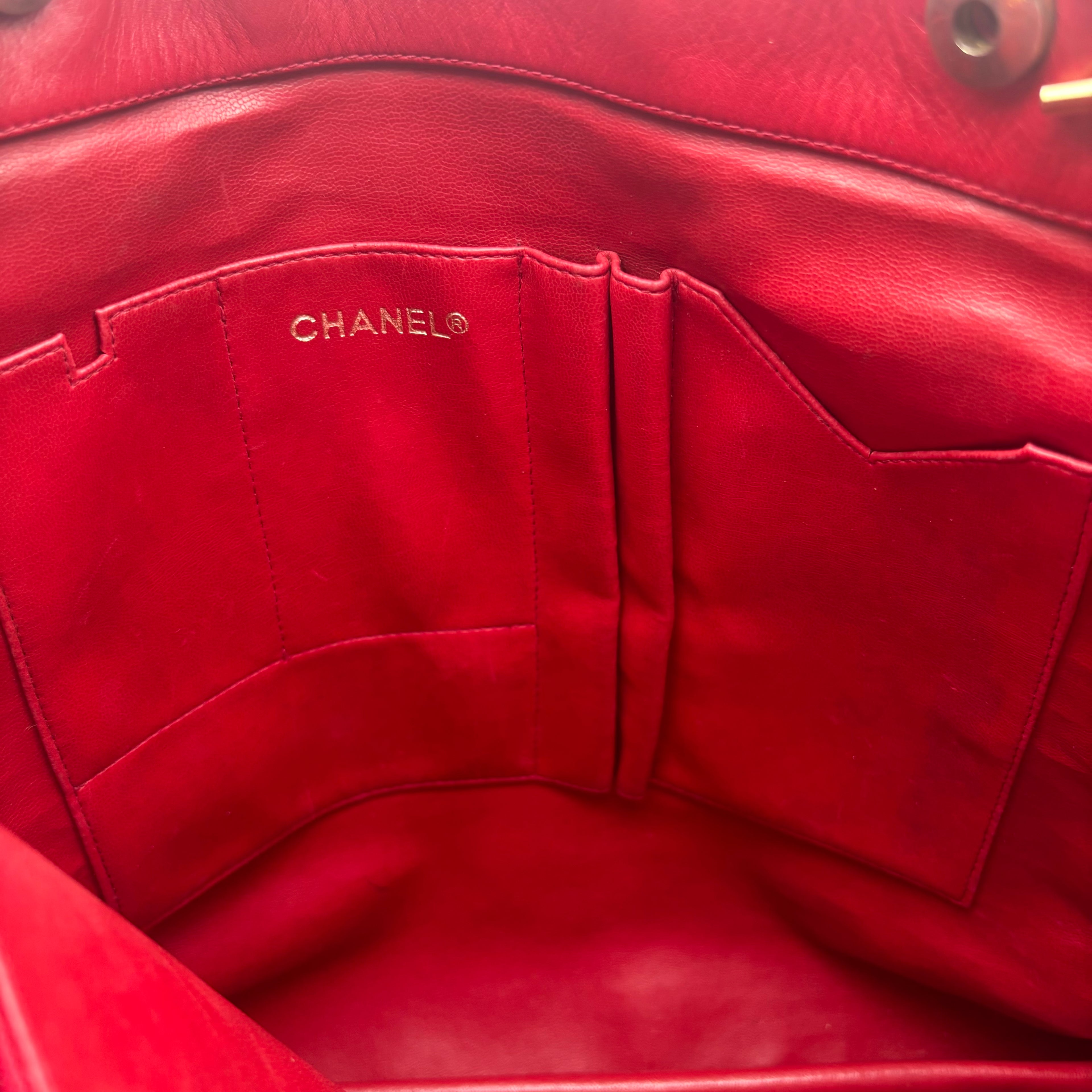 Sac Cabas Chanel Vintage Cuir d’Agneau Rouge Matelassé