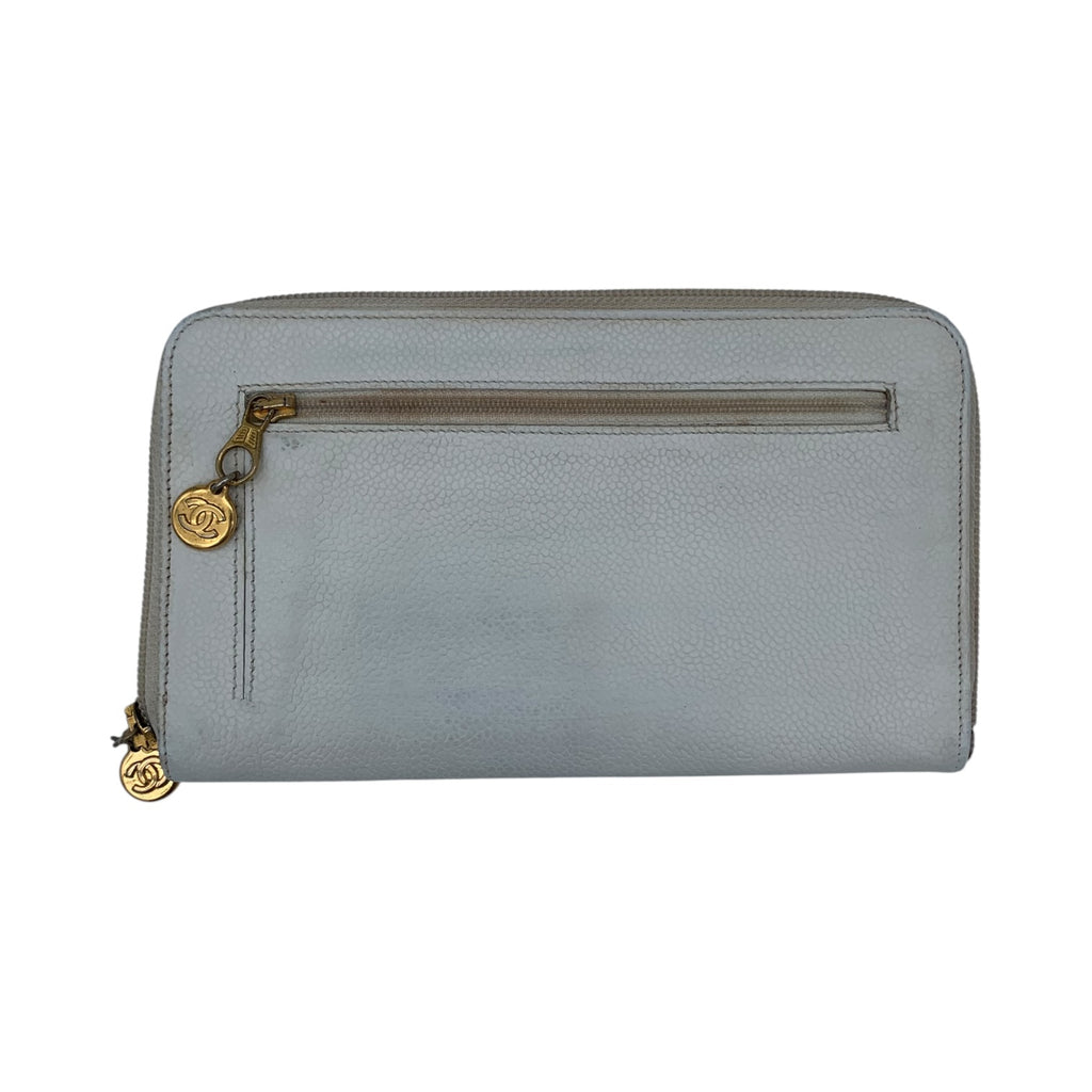 Portefeuille Chanel Zippé CC Cuir Caviar Blanc