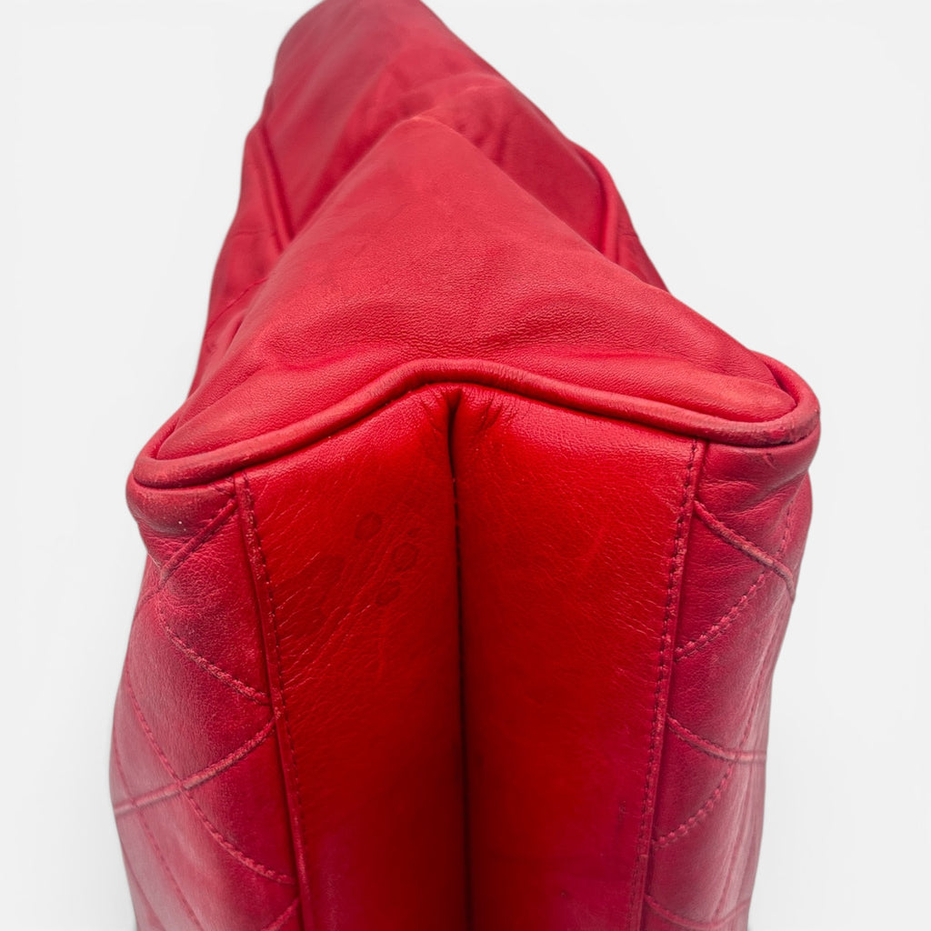 Sac Cabas Chanel Vintage Cuir d’Agneau Rouge Matelassé