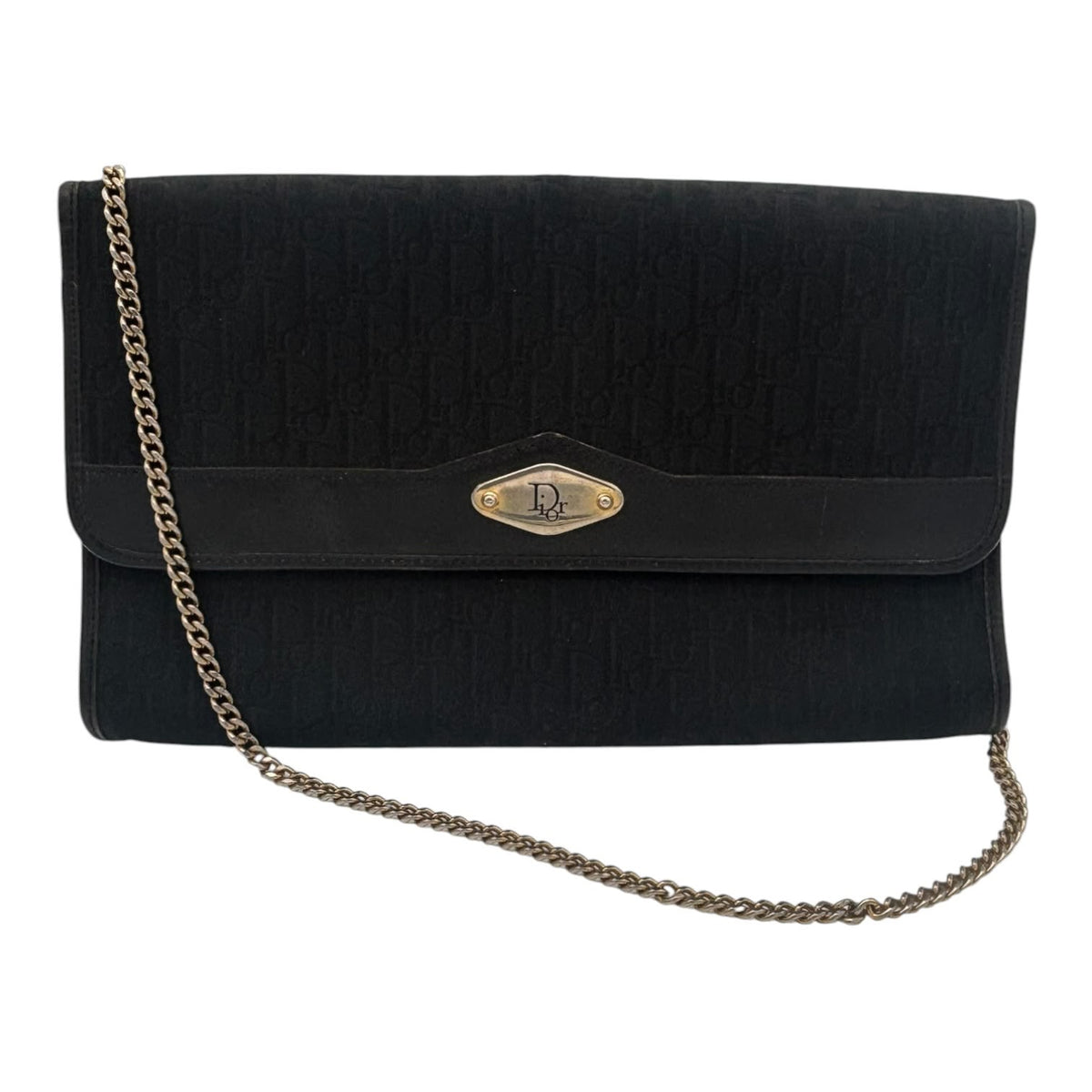 Christian Dior pochette vintage en toile Trotter noire, chaîne dorée