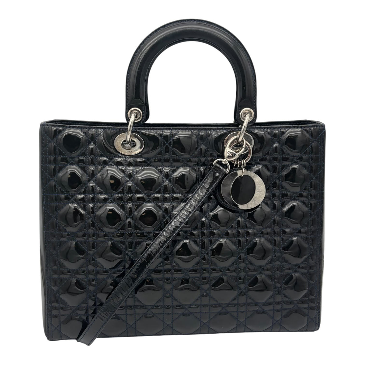 Dior Lady Dior Moyen Modele Cuir Verni Cannage Noir