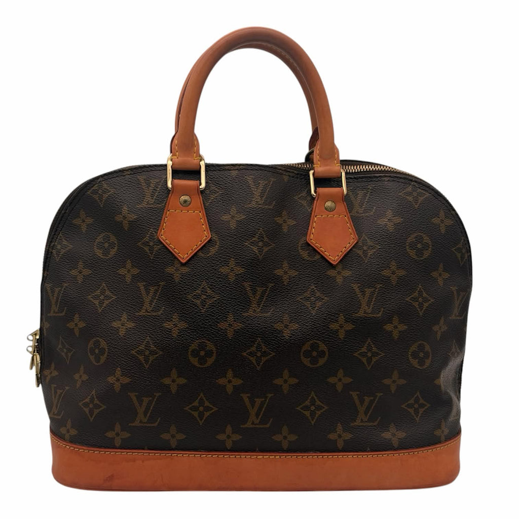 Sac Louis Vuitton Alma PM en toile Monogram vue de face, anses de cuir naturel patiné