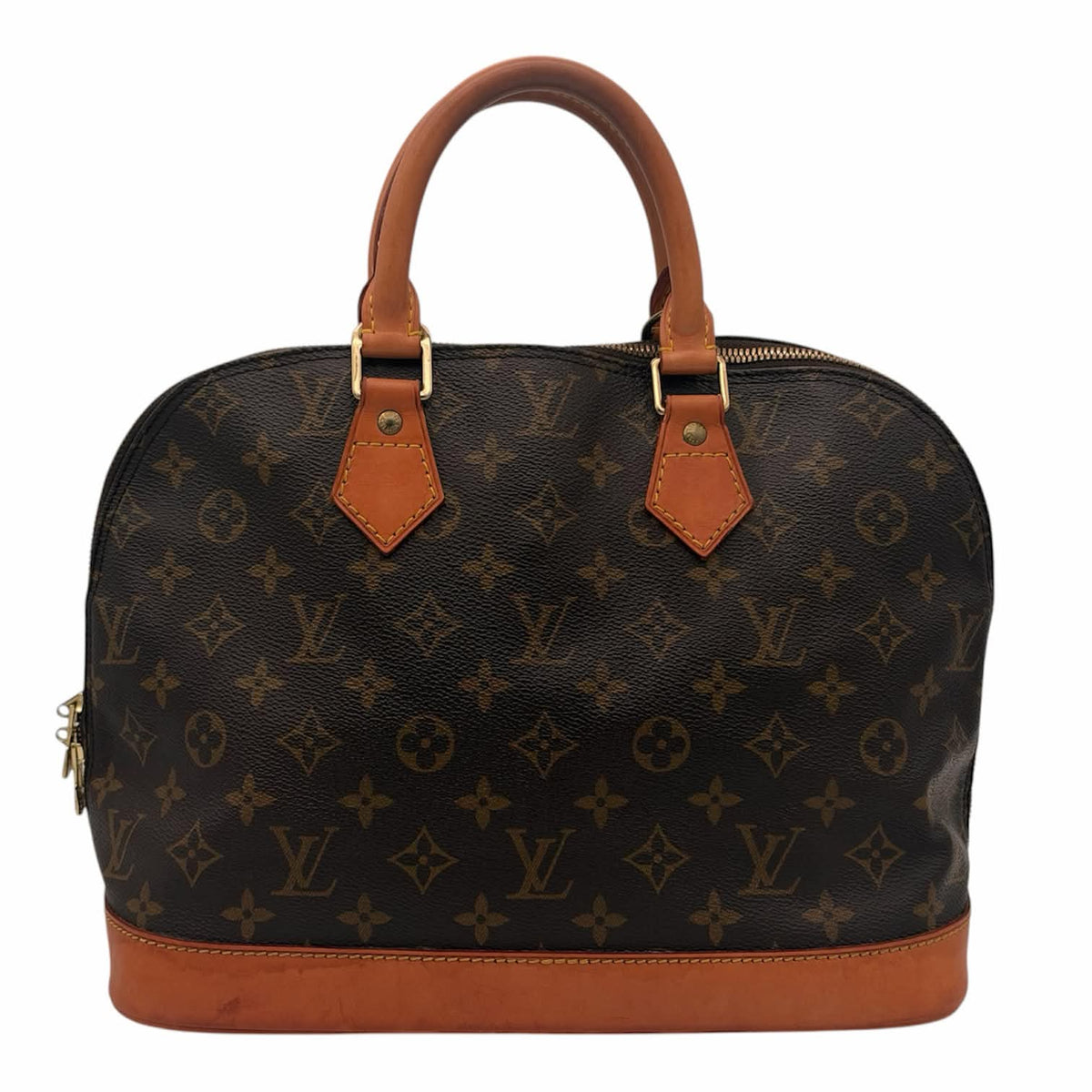 Sac Louis Vuitton Alma PM en toile Monogram vue de face, anses de cuir naturel patiné